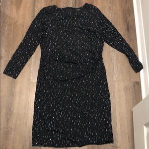 Lined 3/4 Sleeve Black mini-dress w/ white pattern